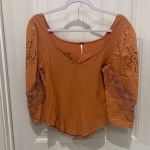 Free People Terracotta Lace Sleeve Blouse